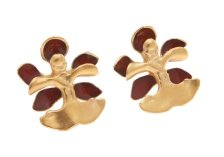 je.ar.12– Golden rain (orchid), earrings, 950 silver, 24 karat gold plated, vitreous enamel