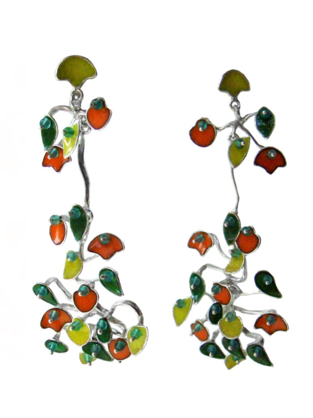 va.ar.6– The currents of color, earrings, 950 silver, vitreous enamel, jadeite