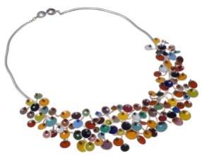 va.co.1– Fluorescences, necklace, 950 silver, vitreous enamel, cornelian, onyx, turquoise, garnet, jadeite, rose quartz