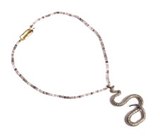 to.co.7– Snake, necklace, 950 silver, 24 karat gold plated, patina, smoky quartz