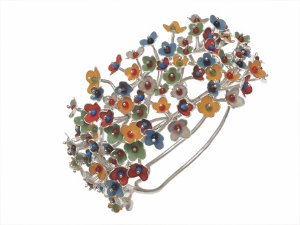 je.pu.1– Spring Blossoms, bracelet, 950 silver, cornelian jadeite